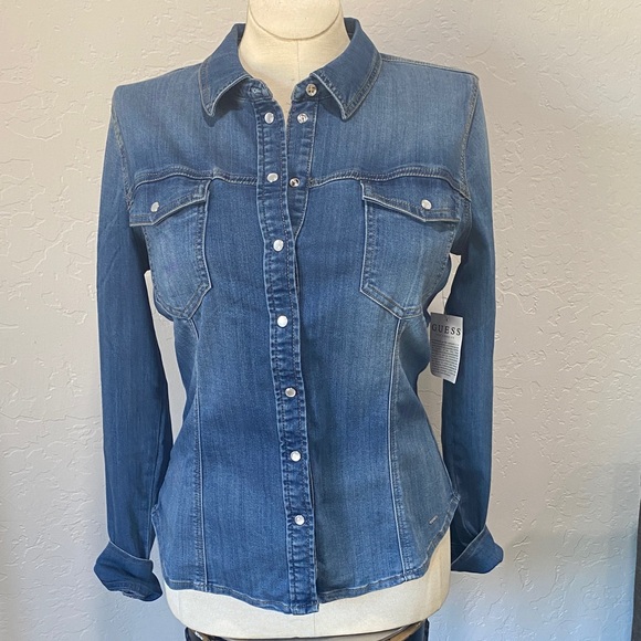 Guess Long Sleeve Denim Shirt Large NWT - Picture 1 of 8